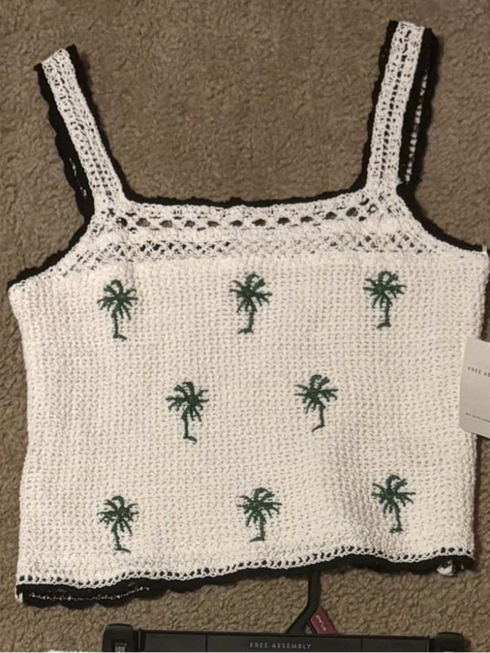 Free Assembly White Crocheted Palm-Embroidered Tank Top with Skirt